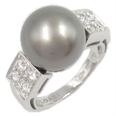 BVLGARI Lucia Black Pearl Ring Diamond 18KWG White Gold Used women US size 4.5