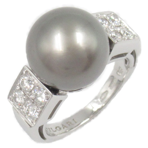 BVLGARI Lucia Black Pearl Ring Diamond 18KWG White Gold Used women US size 4.5