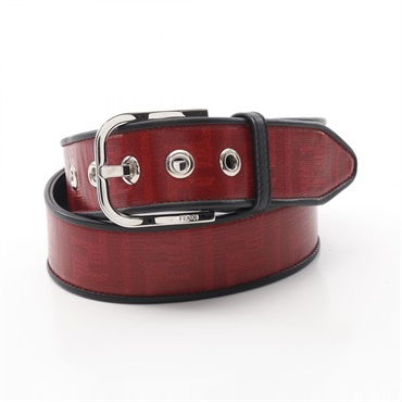 FENDI belt ceniture 90cm leather canvas Red Black Used Women