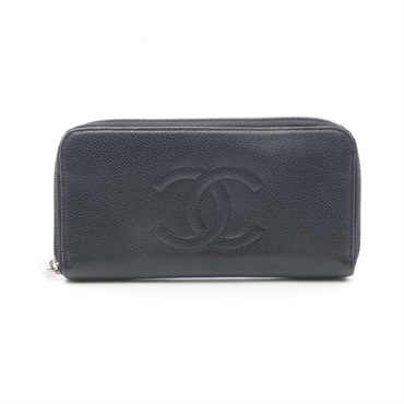 CHANEL COCO Mark Zippy around long wallet A50071 leather Black Used Women SHW CC
