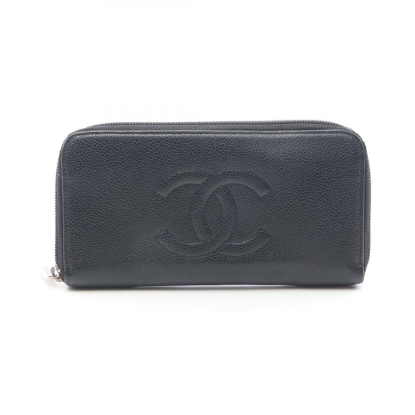 CHANEL COCO Mark Zippy around long wallet A50071 leather Black Used Women SHW CC