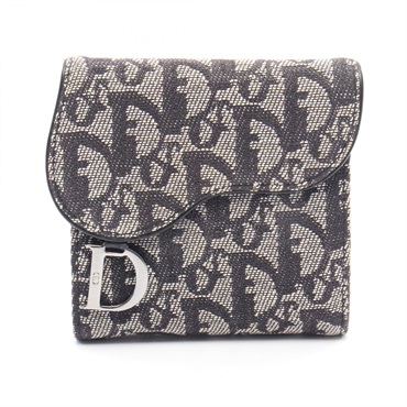 Christian Dior SADDLE Trotter Tri-fold wallet canvas Black Beige Used Women
