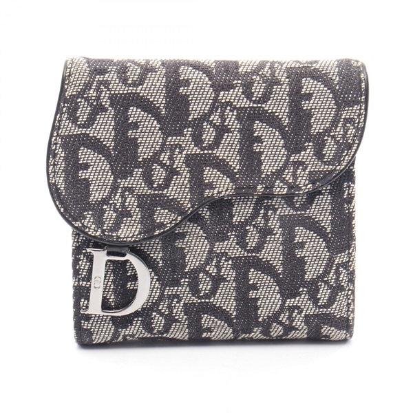 Christian Dior SADDLE Trotter Tri-fold wallet canvas Black Beige Used Women