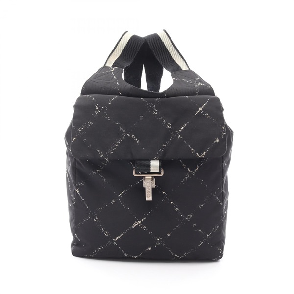 CHANEL Old travel line Rucksack Backpack Nylon Black Used Women SHW CC Coco
