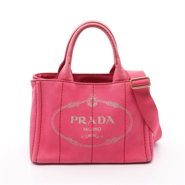 PRADA CANAPA Shoudler Hand Tote Bag 1BG439 canvas Pink Used Women logo crossbody