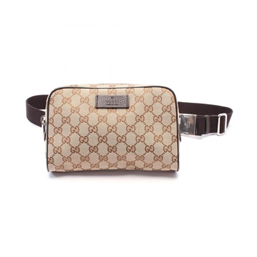 GUCCI Waist bag crossbody 449174 canvas leather Beige Brown Used unisex