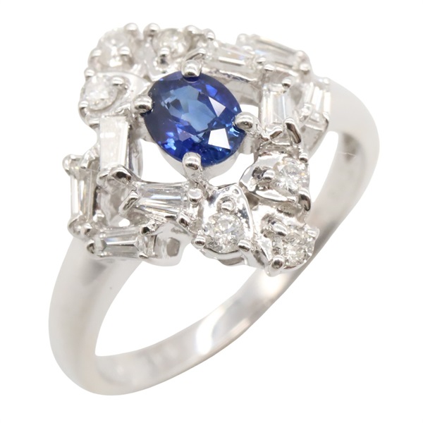 JEWELRY Sapphire Diamond Ring 18KWG White Gold Blue Used women US size 5.5