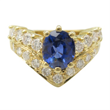 JEWELRY Sapphire Diamond Ring 18KYG Yellow Gold Blue Used women US size 4.75