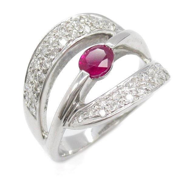 JEWELRY Ruby Diamond Ring 18KWG White Gold Red Used women US size 7.25
