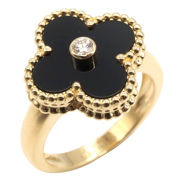 Van Cleef & Arpels Vintage Alhambra Ring 18KYG Gold Onyx Diamond US size 5.25