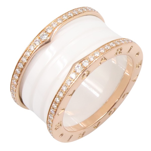 BVLGARI B-zero1 Diamond Ring 18KPG Pink Rose Gold Ceramic Used US size 7.5 #56