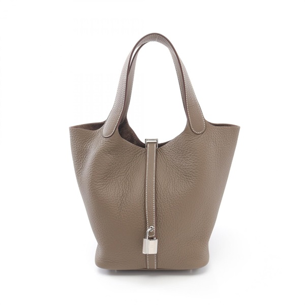 HERMES Picotin Lock MM Handbag 060991CC Clemence leather Etoupe Grey Used W SHW