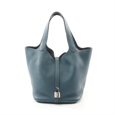 HERMES Picotin Lock MM Hand tote bag X Taurillon Clemence Malachite Used SHW