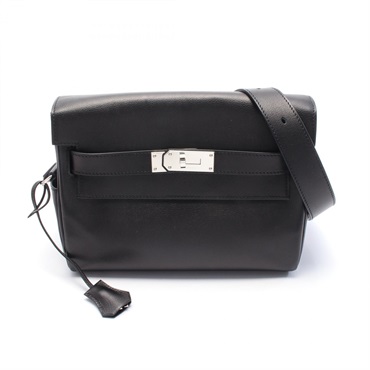 HERMES Kelly Messenger PM Shoulder crossbody Bag B Evergrain Black Used SHW