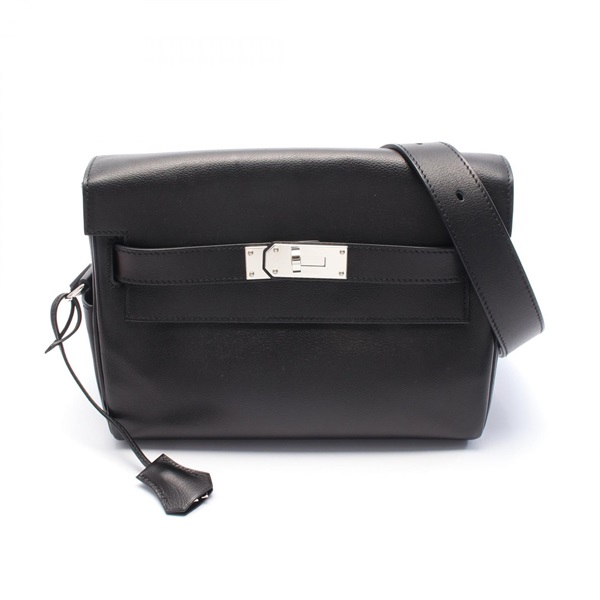 HERMES Kelly Messenger PM Shoulder crossbody Bag B Evergrain Black Used SHW