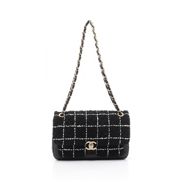 CHANEL Matelasse chain Shoulder Bag AS4459 Lambskin Fabric Black White Used GHW