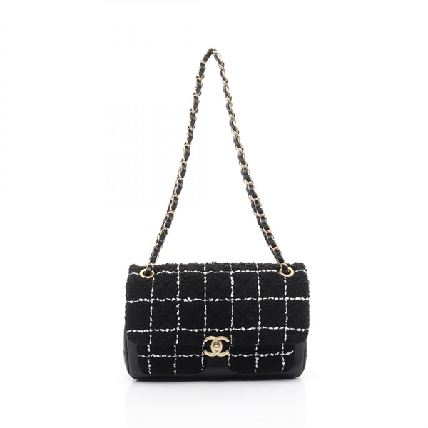 CHANEL Matelasse chain Shoulder Bag AS4459 Lambskin Fabric Black White Used GHW