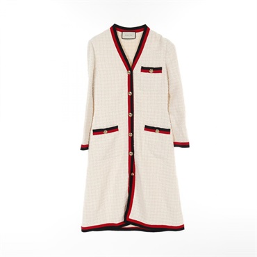 GUCCI Sherry Line Dress 551562 Fabric Beige Red Black #44 Used Women