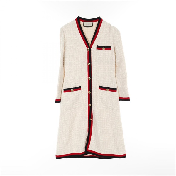 GUCCI Sherry Line Dress 551562 Fabric Beige Red Black #44 Used Women