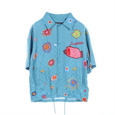 LOUIS VUITTON Yayoi Kusama Monogram Face shirt #M RM232H V36 HOS31W silk blue