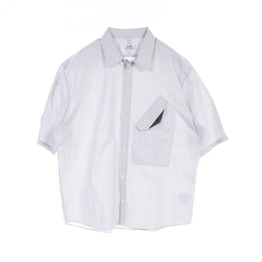 HERMES tops shirt short sleeves #44 cotton Gray White Used mens