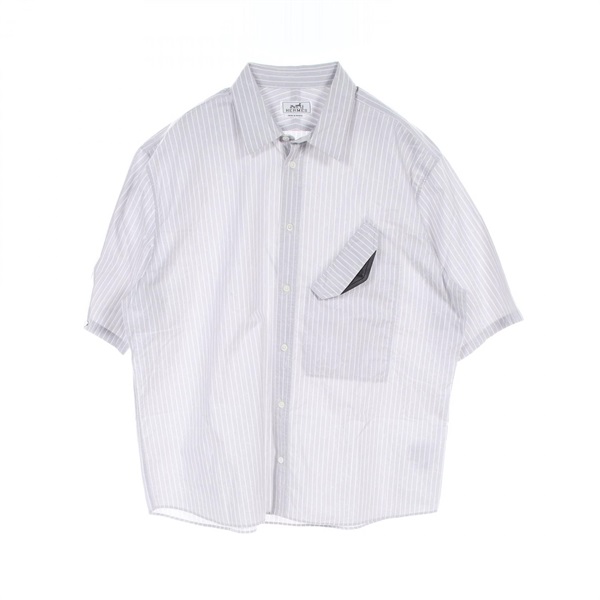 HERMES tops shirt short sleeves #44 cotton Gray White Used mens