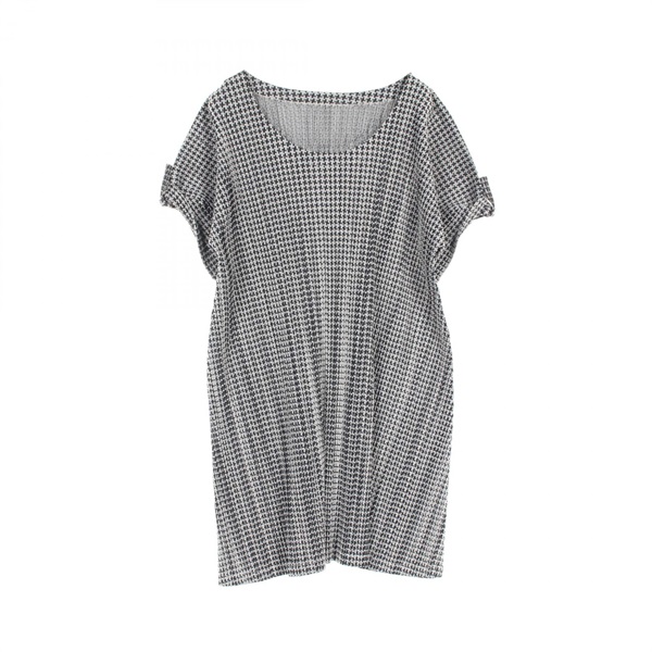 PLEATS PLEASE Short Sleeve Dress PP13-JH686 Cotton Poly Gray Black #3 Used Women