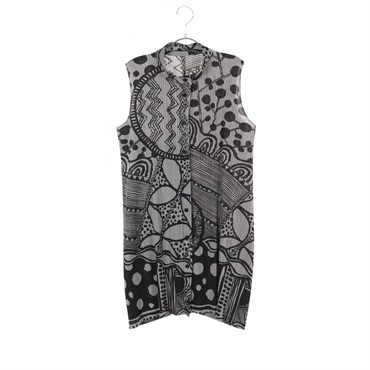 PLEATS PLEASE Pleated Dress PP31-JT696 polyester Gray Black Used Women