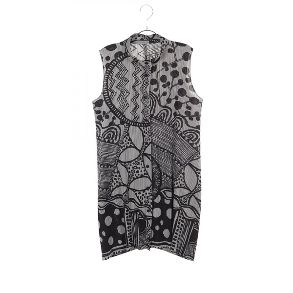 PLEATS PLEASE Pleated Dress PP31-JT696 polyester Gray Black Used Women