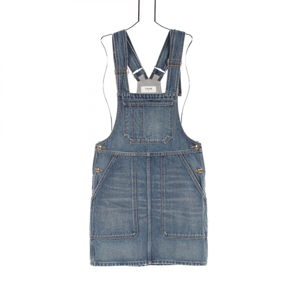 CELINE Triomphe Denim Overall Dress Navy #XS Used Women