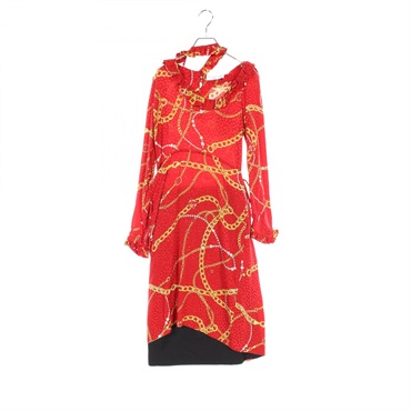 BALENCIAGA Long Sleeve Dress 492314 Silk Red Black Multicolor #36 Used Women