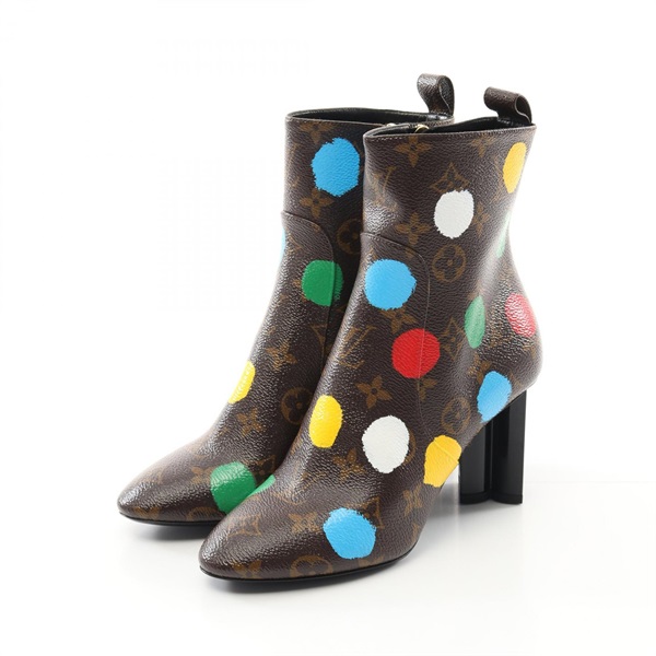 LOUIS VUITTON × Yayoi Kusama boots Monogram canvas Brown Black Used Women #36