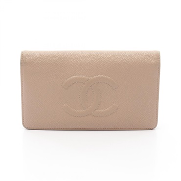 CHANEL COCO Mark Bifold purse wallet leather Grained calfskin Pink Used Women CC