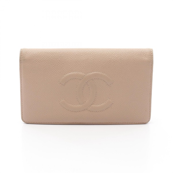 CHANEL COCO Mark Bifold purse wallet leather Grained calfskin Pink Used Women CC