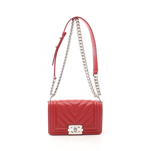 CHANEL Boy Chanel Small Chevron V Stitch chain Shoulder Bag A67085 leather SHW