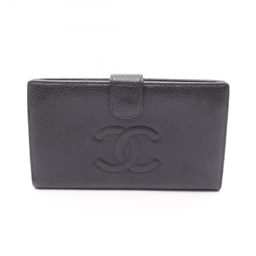 CHANEL COCO Mark Bifold purse wallet A13498 leather Black Used Women GHW CC