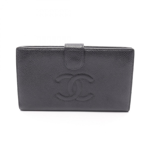 CHANEL COCO Mark Bifold purse wallet A13498 leather Black Used Women GHW CC