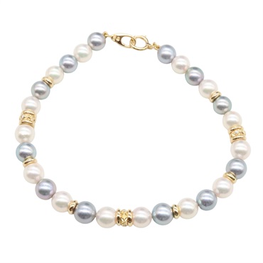 TASAKI Pearl Diamond Bracelet 18KYG Yellow Gold White Gray 18㎝ Used Women