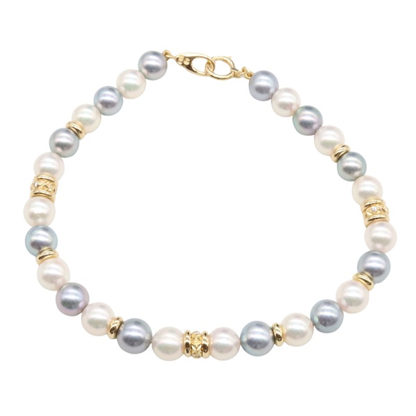 TASAKI Pearl Diamond Bracelet 18KYG Yellow Gold White Gray 18㎝ Used Women