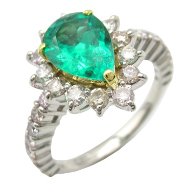 JEWELRY Vivid GR Emerald Diamond Ring Pt900 Platinum Used women US size 6
