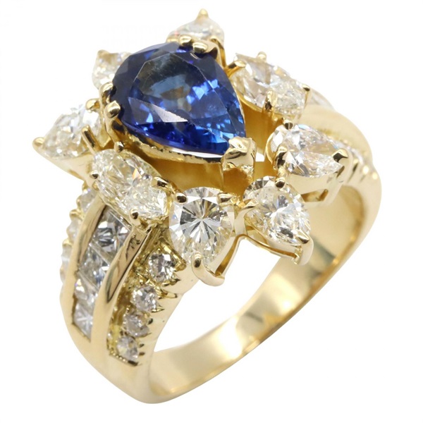 JEWELRY Sapphire Diamond Ring 18KYG Yellow Gold Blue Used Women US Size 6.25