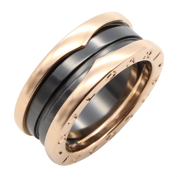 BVLGARI B-zero1 Ring 2 Band Ceramic 18KPG Pink Rose Gold Black Used US size 5.75