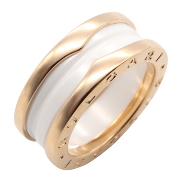BVLGARI B-zero1 Ceramic 2-Band Ring 18KPG Pink Rose Gold White Used US size 5.25