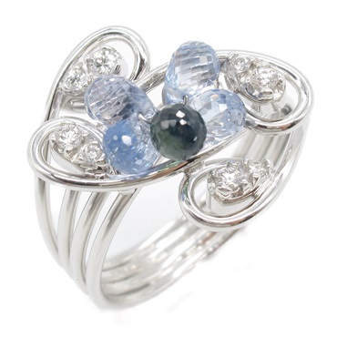 JEWELRY Sapphire Diamond Ring 18KWG White Gold Used women US size 6.75