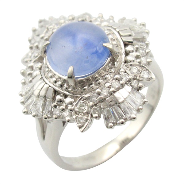 JEWELRY Star Sapphire Diamond Ring Pt900 Platinum Blue Used women US size 6.5