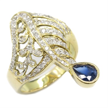 JEWELRY Sapphire Diamond Ring 18KYG Yellow Gold Blue Used women US size 6.75