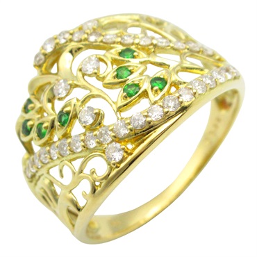 JEWELRY Emerald Diamond Ring 18KYG Yellow Gold Green Used women US size 7.5