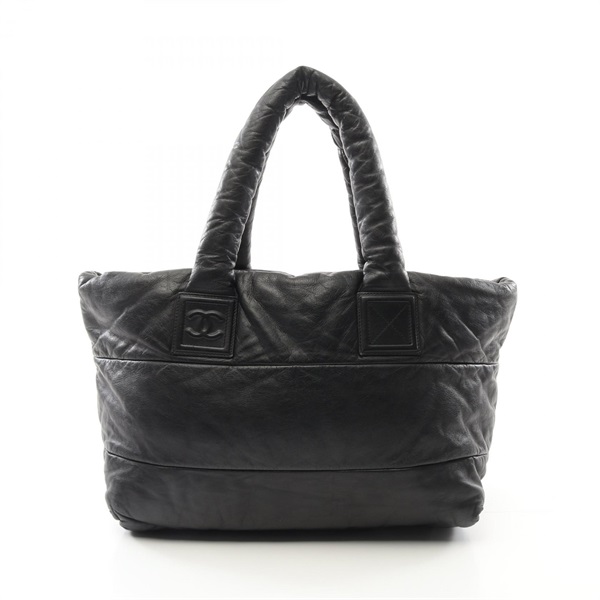 CHANEL Coco cocoon Tote Hand Bag Lambskin sheep leather Black Used Women SHW CC