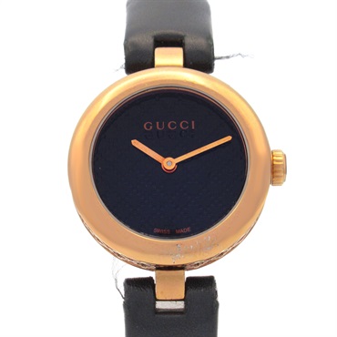 GUCCI Diamantissima Wrist Watch 141.5 Quartz Gold Plated Leather belt Used Women