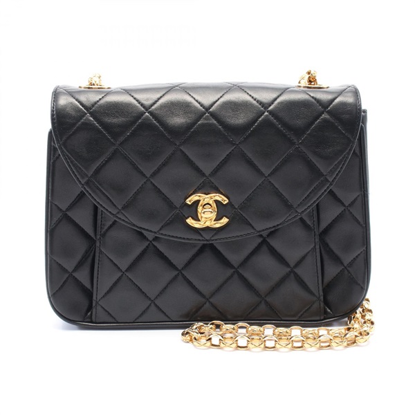 CHANEL Matelasse chain crossbody Shoulder Bag Lambskin Black Used GHW
